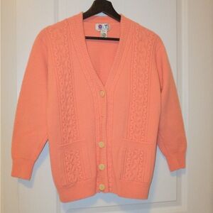 Peach Cable Knit Cardigan Sweater